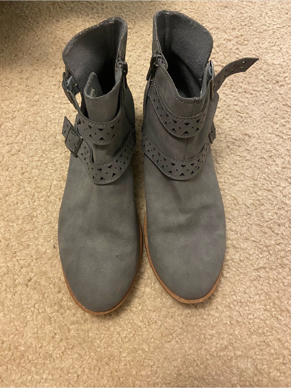 American Eagle Outfitters Gray Perforated Strap Ankle Boots
